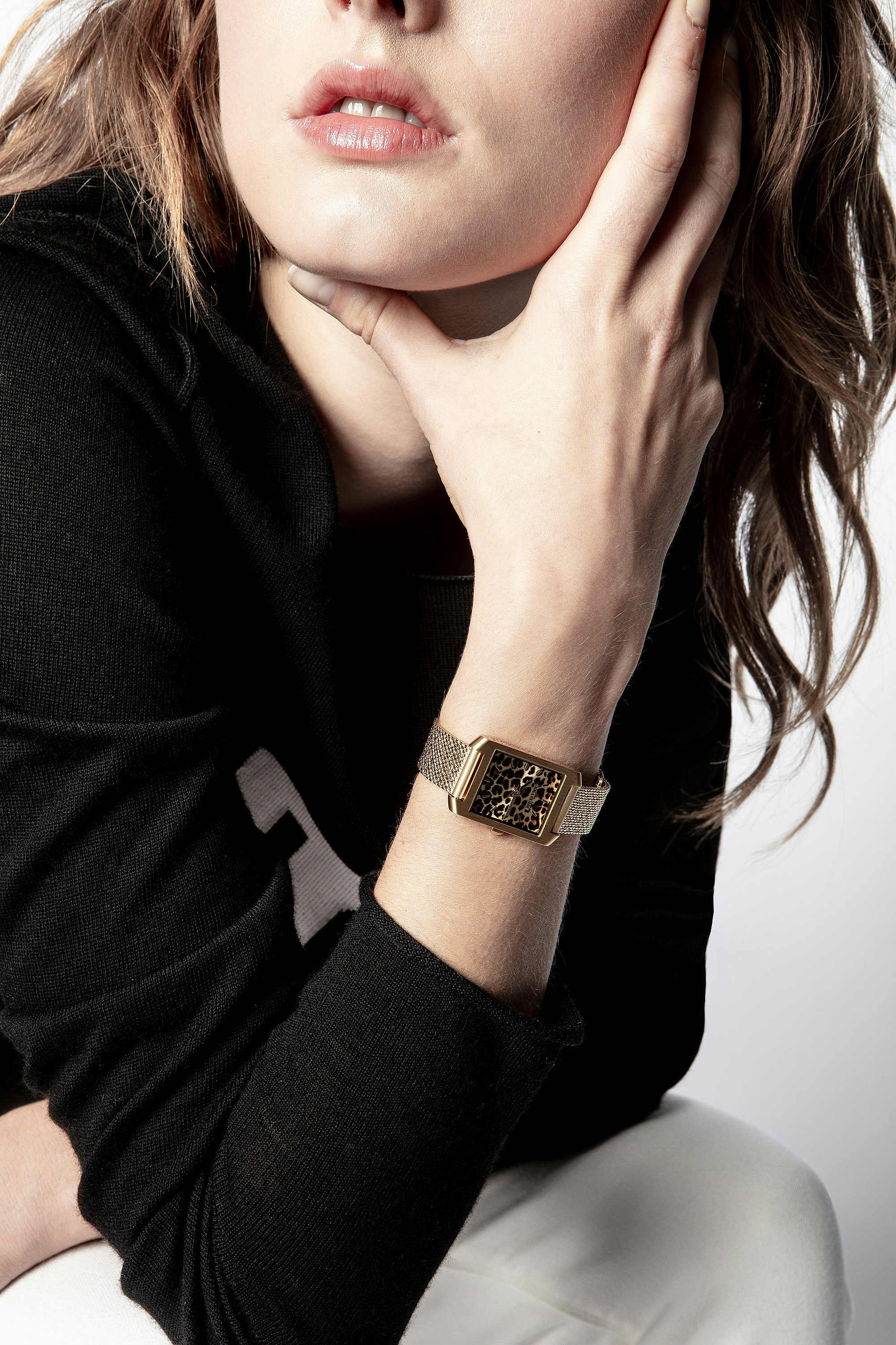 Leopard Printed Timeline Watch - Gold steel women's watch